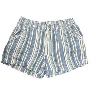 Briggs Linen Blend High Waist Striped Beach Shorts Size XL Blue White